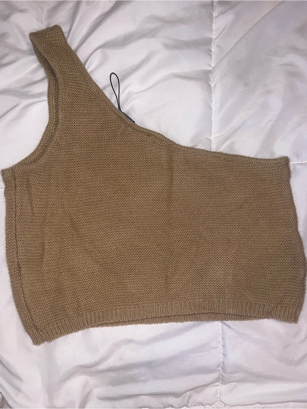 Pretty Little Thing One-Shoulder Knit Crop Top in Beige NWOT